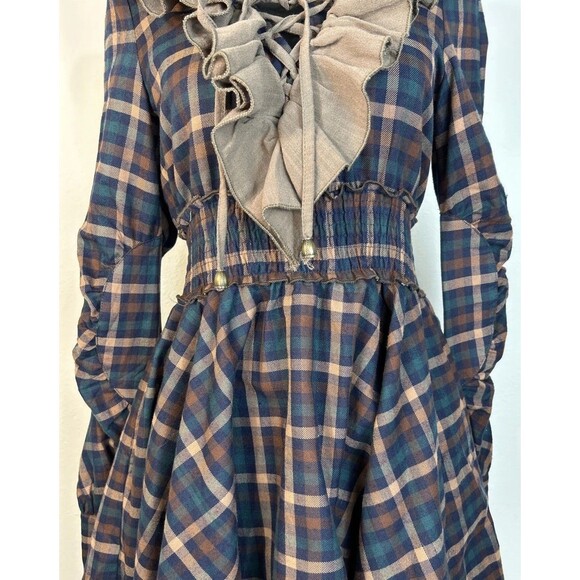 Vicky and Lucas Plaid Flannel Ruffle Retro Steampunk Dress Size Small (4/6) - Picture 10 of 13